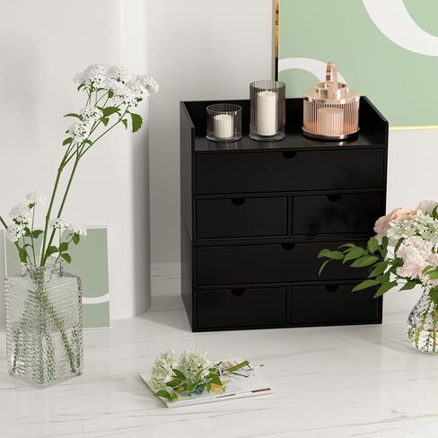 Wisuce Bamboo Desk Organizer - Mini Bamboo Desk Drawer Tabletop Cosmetic Storage Organization for Office or Home Black with Shelf in Kuwait