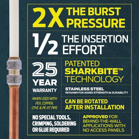 غطاء دفع SharkBite Max 1/2 بوصة، ادفع لتوصيل تركيبات السباكة النحاسية، أنابيب PEX، نحاس، CPVC، PE-RT، HDPE، UR514A in Kuwait