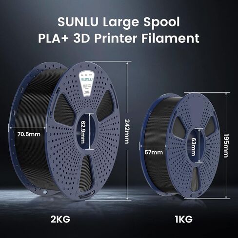 SUNLU 3D Printer Filament PLA Plus 1.75mm, 2kg（4.4lbs） Large Spool PLA+ Filament for Big Project, Dimensional Accuracy +/- 0.02mm, Neatly Wound Filament, Fit Most FDM Printer, 2KG-1 Pack, Black in Saudi Arabia