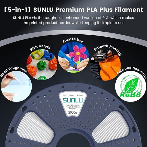 SUNLU 3D Printer Filament PLA Plus 1.75mm, 2kg（4.4lbs） Large Spool PLA+ Filament for Big Project, Dimensional Accuracy +/- 0.02mm, Neatly Wound Filament, Fit Most FDM Printer, 2KG-1 Pack, Black in Saudi Arabia
