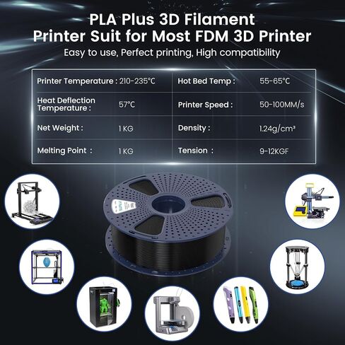 SUNLU 3D Printer Filament PLA Plus 1.75mm, 2kg（4.4lbs） Large Spool PLA+ Filament for Big Project, Dimensional Accuracy +/- 0.02mm, Neatly Wound Filament, Fit Most FDM Printer, 2KG-1 Pack, Black in Saudi Arabia