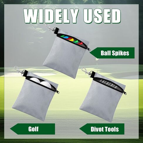 3pcs Golf Tee Bags, 6.69x5.51in Portable Golf Ball Pouch Zipper Golf Accessory Bag with Metal Lobster Claw Clip Golf Ball Storage Bag for Valuables & Golf Accessories in Saudi Arabia