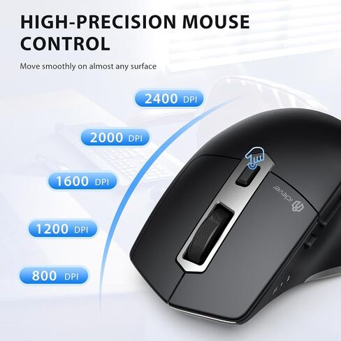 iClever Bluetooth Mouse, Wireless Mouse Dual Mode(Bluetooth+USB), Multi-Devices Ergonomic Mouse with 5 Adjustable DPI and 6 Buttons, Rechargeable Silent Mice for Laptop, iPad, MacBook, Tablet, PC in Kuwait