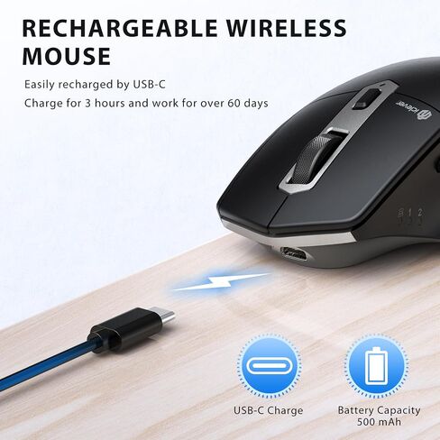 iClever Bluetooth Mouse, Wireless Mouse Dual Mode(Bluetooth+USB), Multi-Devices Ergonomic Mouse with 5 Adjustable DPI and 6 Buttons, Rechargeable Silent Mice for Laptop, iPad, MacBook, Tablet, PC in Kuwait