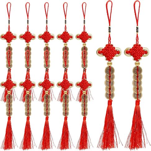 12 PCS Chinese New Year Fortune Coins Lucky Charms Tassel Gold Chinese Knot New Year Decorations for New Year Home Wealth Success Good Luck in Saudi Arabia