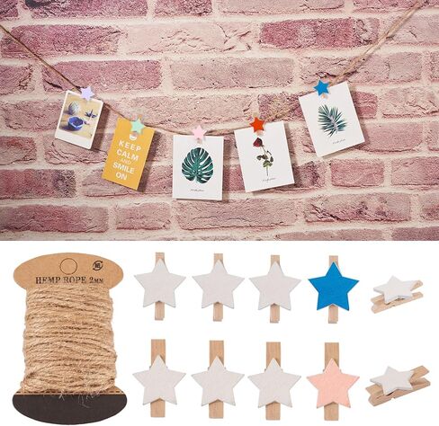 Pandahall 100 قطعة من دبابيس الملابس الخشبية على شكل قلب، مشابك صور أوتاد ورقية، دبابيس ملابس صغيرة ذهبية وفضية، عرض حامل بطاقات العطلات، مع خيط الجوت بطول 10.9 ياردة in Kuwait