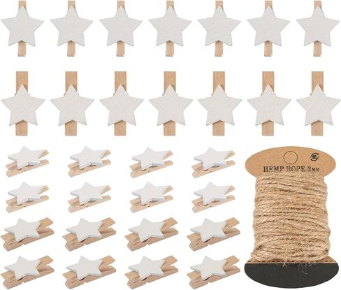 Pandahall 100 قطعة من دبابيس الملابس الخشبية على شكل قلب، مشابك صور أوتاد ورقية، دبابيس ملابس صغيرة ذهبية وفضية، عرض حامل بطاقات العطلات، مع خيط الجوت بطول 10.9 ياردة in Kuwait