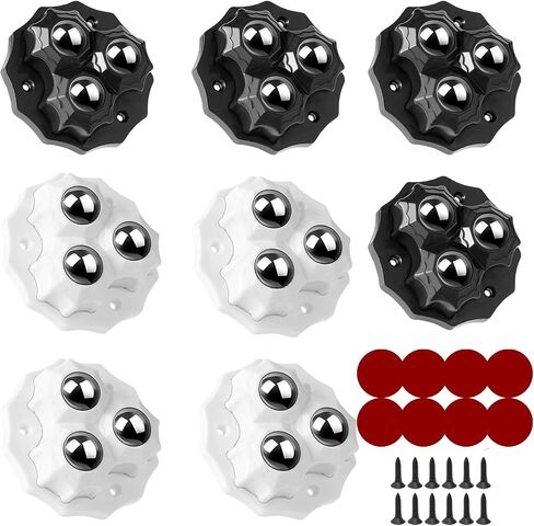 Self Adhesive Caster Wheels with Stainless Steel Ball Bearings - Set of 8 | 360 Degree Swivel Wheels for Kitchen Appliances (Black and White Hexagon - Three Steel Balls, 8) in Saudi Arabia