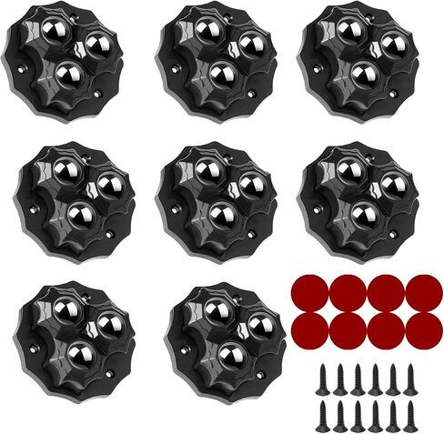 Self Adhesive Caster Wheels with Stainless Steel Ball Bearings - Set of 8 | 360 Degree Swivel Wheels for Kitchen Appliances (Black and White Hexagon - Three Steel Balls, 8) in Saudi Arabia