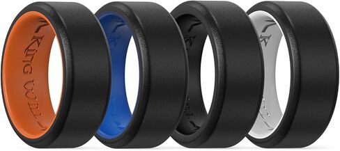 King Will Men's Silicone Wedding Bands, 8mm Comfort Fit with Unique Inner Groove Design, Rubber Engagement Rings for Daily Wear and Activities - 1/4 Variety Multipack in Saudi Arabia