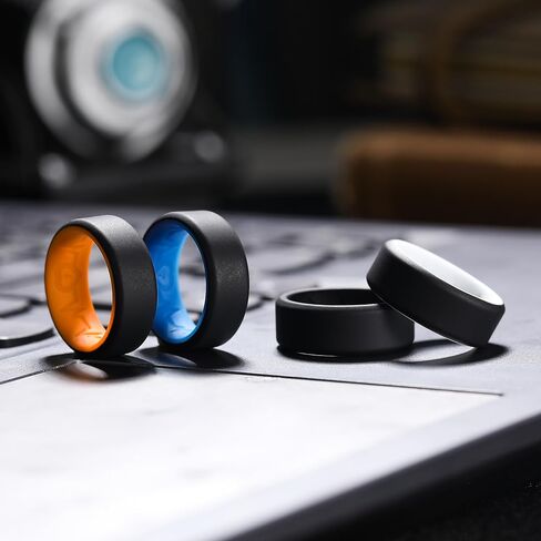 King Will Men's Silicone Wedding Bands, 8mm Comfort Fit with Unique Inner Groove Design, Rubber Engagement Rings for Daily Wear and Activities - 1/4 Variety Multipack in Saudi Arabia