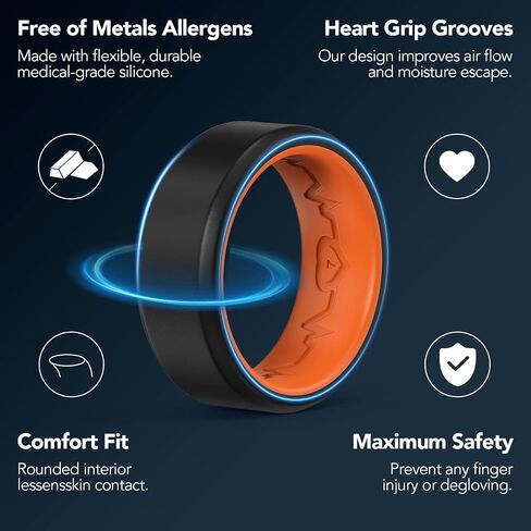 King Will Men's Silicone Wedding Bands, 8mm Comfort Fit with Unique Inner Groove Design, Rubber Engagement Rings for Daily Wear and Activities - 1/4 Variety Multipack in Saudi Arabia