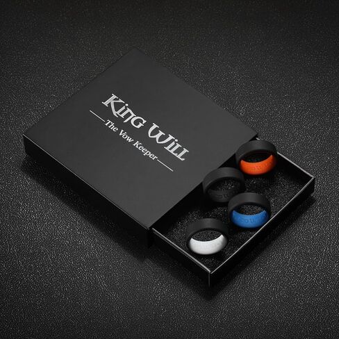 King Will Men's Silicone Wedding Bands, 8mm Comfort Fit with Unique Inner Groove Design, Rubber Engagement Rings for Daily Wear and Activities - 1/4 Variety Multipack in Saudi Arabia