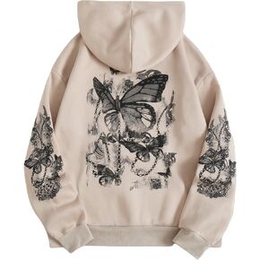 SOLY HUX Women's Graphic Hoodies Butterfly Print Long Sleeve Drawstring Pocket Sweatshirt Pullover Tops