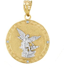 Fine 14k Two-Tone Gold Saint Michael The Archangel Diamond Medal Pendant (1.14")
