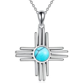 TIGER RIDER Zia Sun Symbol Necklace 925 Sterling Silver Moonstone/Opal Necklace New Mexico Jewelry for Women