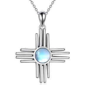 النمر رايدر ضياء الشمس رمز قلادة 925 فضة Moonstone/أوبال قلادة نيو مكسيكو مجوهرات للنساء