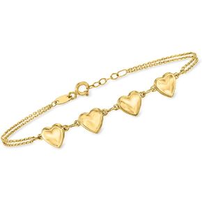 Ross-Simons RS Pure 14kt Yellow Gold Heart Station Bracelet. 7.5 inches