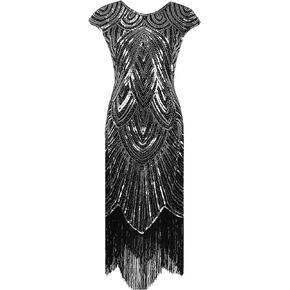 1920s Sequin Gatsby Maxi Long Evening Prom Mermaid Hem Dress w/Accessories Set
