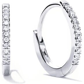 Elegant Lightweight Thin 14K White Gold Plated Pure 925 Sterling Silver Iced Cubic Zirconia Skinny Simulated Diamond Hoop Earrings for Women Men Cz Hypoallergenic Huggie Hoops Earrings