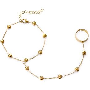 Vinabilia Finger Ring Bracelet for Women Girls, Dainty Heart Ring Bracelet Hand Chain, Snake Finger Ring Bracelet, Boho Heart Hand Harness Bracelet Love Bracelet with Lobster Clasp in Kuwait