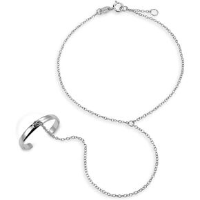 Bling Jewelry Trendy Delicate Hand Chain Dancer Slave Bracelet For Women Teen And Ring 14K Gold Plated .925 Sterling Silver Adjustable