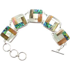 Natural Abalone Shell Two Tones Mother of Pearl 925 Sterling Silver Bracelet Handmade Women Jewelry SF026