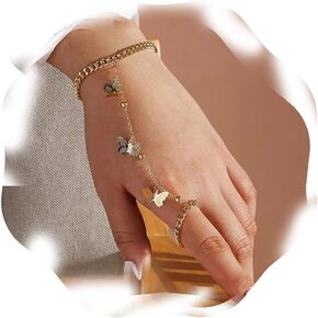 YERTTER Dainty Finger Ring Link with Butterfly Bracelet Bangle Simple Trendy Retro Style Butterfly Pendant Chain Link Bracelet Prom Birthday Party