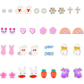 Boderier Easter Stud Earrings for Women Cute Bunny Chick Egg Flowers Carrot Happy Easter Earrings Spring Holiday Jewelry Gifts for Girls