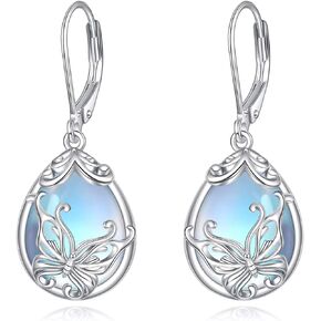 Moonstone Earrings S925 Sterling Silver Butterfly/Cat/Phoenix Moonstone Leverback Drop Earrings Jewelry for Women Girls