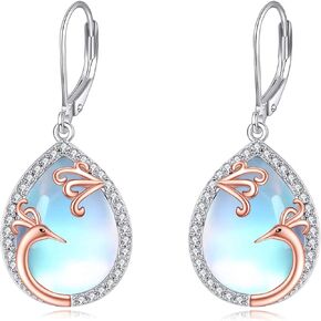 Moonstone Earrings S925 Sterling Silver Butterfly/Cat/Phoenix Moonstone Leverback Drop Earrings Jewelry for Women Girls
