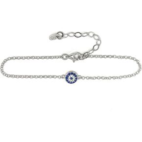 Martinuzzi Evil Eye Chain Bracelet Sterling Silver Turkish Little Round Charm Cubic Zirconia Good Luck Amulet