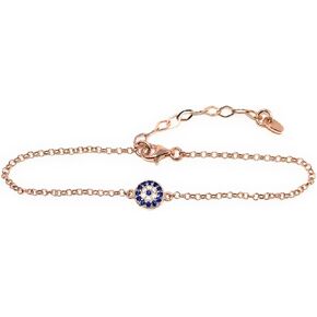 Martinuzzi Evil Eye Chain Bracelet Sterling Silver Turkish Little Round Charm Cubic Zirconia Good Luck Amulet