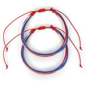 YIKIADA America Handmade Bracelet Adjustable Country Flag Color American String Thread Bracelets Rope Wrap Bangles for Men Women 2 Pack