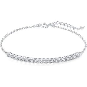 JewelryPalace 2.5mm جولة قطع مويسانيتي قابل للتعديل شريط الارتباط سوار للنساء، 14K الأبيض الأصفر ارتفع الذهب مطلي 925 الفضة الاسترليني سوار معرف للفتيات، سوار الذكرى السنوية المجوهرات هدية VVS D-F