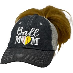 Cocomo Soul Womens Ball MOM Softball Mom Baseball Mom Messy BUN HIGH Ponytail Hat Cap 273 Dark Grey