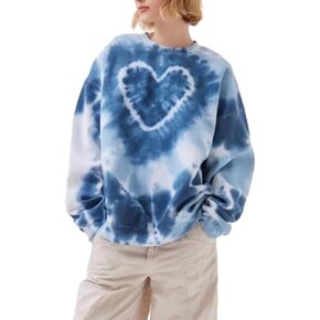 Bowanadacles Women's Heart Tie-dye Print Oversized Sweatshirt Long Sleeve Crewneck Pullover tops Valentine's Day Clothes