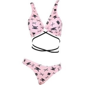 haikyuu Women Sexy String Bikini Sets Skeleton Cat Two Piece Swimwear Pink Cute Swimsuits Push Up Bathing Suits