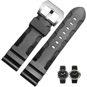 Nice Pies Men's Soft Silicone Watch Band Military Strong Rubber Replacement Watch Strap with Stainless Steel Wide Buckle Waterproof Sport Strap Black 24mm 26mm