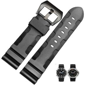 Nice Pies Men's Soft Silicone Watch Band Military Strong Rubber Replacement Watch Strap with Stainless Steel Wide Buckle Waterproof Sport Strap Black 24mm 26mm