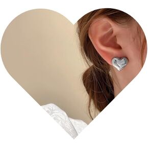 Metal Heart Stud Earrings Simple Temperament Earrings Women Girls Girlfriend Valentines Day Gift