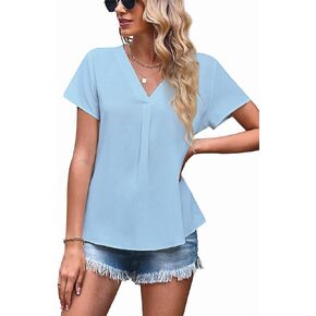 lime flare Women Dressy V Neck Business Casual Pleated Blouse Tshirt