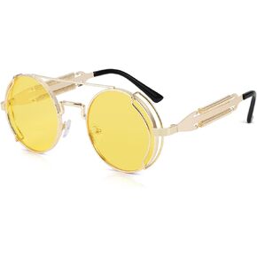 Karsaer Steampunk Sunglasses Hippie Glasses Retro Round Metal Frame Women Men