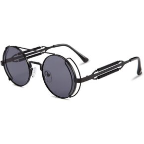 Karsaer Steampunk Sunglasses Hippie Glasses Retro Round Metal Frame Women Men