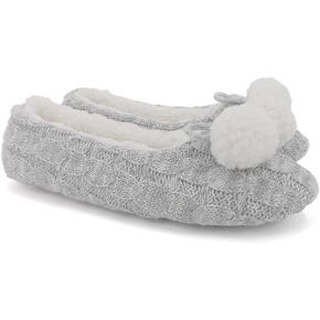 ofoot Womens Indoor Warm Knit House Shoes,Ballerina Slipper Socks,Washable Ballet Style Flats,Soft Soled Non Slip Rubber Bottom with Grips