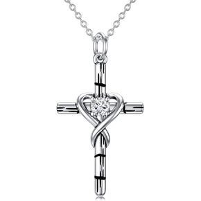 CEKAMA Christmas Jewelry Gifts 925 Sterling Silver Cross Necklace for Women Beautifully Rose Flower/Sunflower/Infinity/Stethoscope Cross Pendant Necklaces with 18+2 Inches Chain