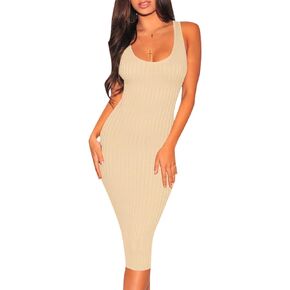 YouSexy Women's Sexy Bodycon Ribbed Tank Dress Sleeveless Casual Party Club Midi Dresses