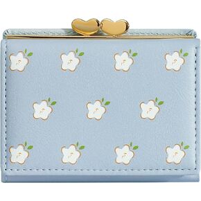 YINHEXI Wallet for Women, Flower Womens Wallet Card Holder, Small Trifold RFID Blocking Purse, Cute Small Leather Pocket Wallet for Women, Girls, Ladies (Baby Blue)