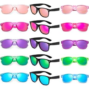 Geopty 15 Pack Premium Neon Party Favors Sunglasses Bulk, Retro Colorful Mirror Lens Sunglasses 80s 90s Party Glasses