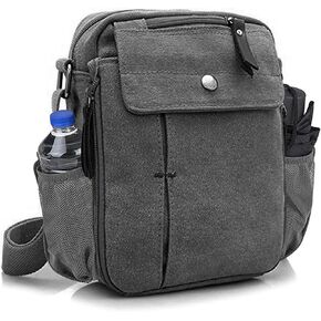 Men's Multifunctional Canvas Crossbody Bag Chest Bag Travel Carry Bag with Bottle Holder